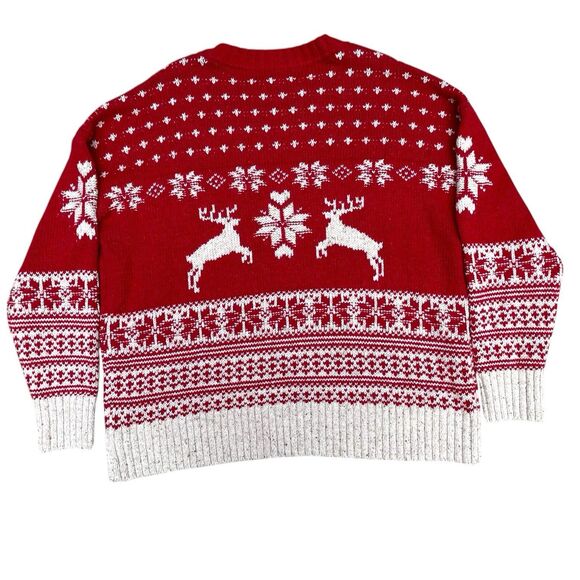Fat Face UK Wool Blend Fair Isle Red Cream Reindeer Ski Resort Sweater Size 18 - Picture 4 of 16